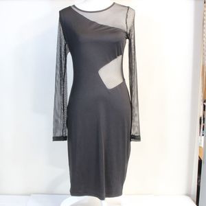 Zeagoo Women's Black Bodycon Mesh Long Sheer Sleeve Midi Dress Size Medium NWOT
